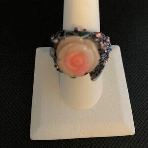 Size 9 Silver Pink Rose Ring with Tiny Gems